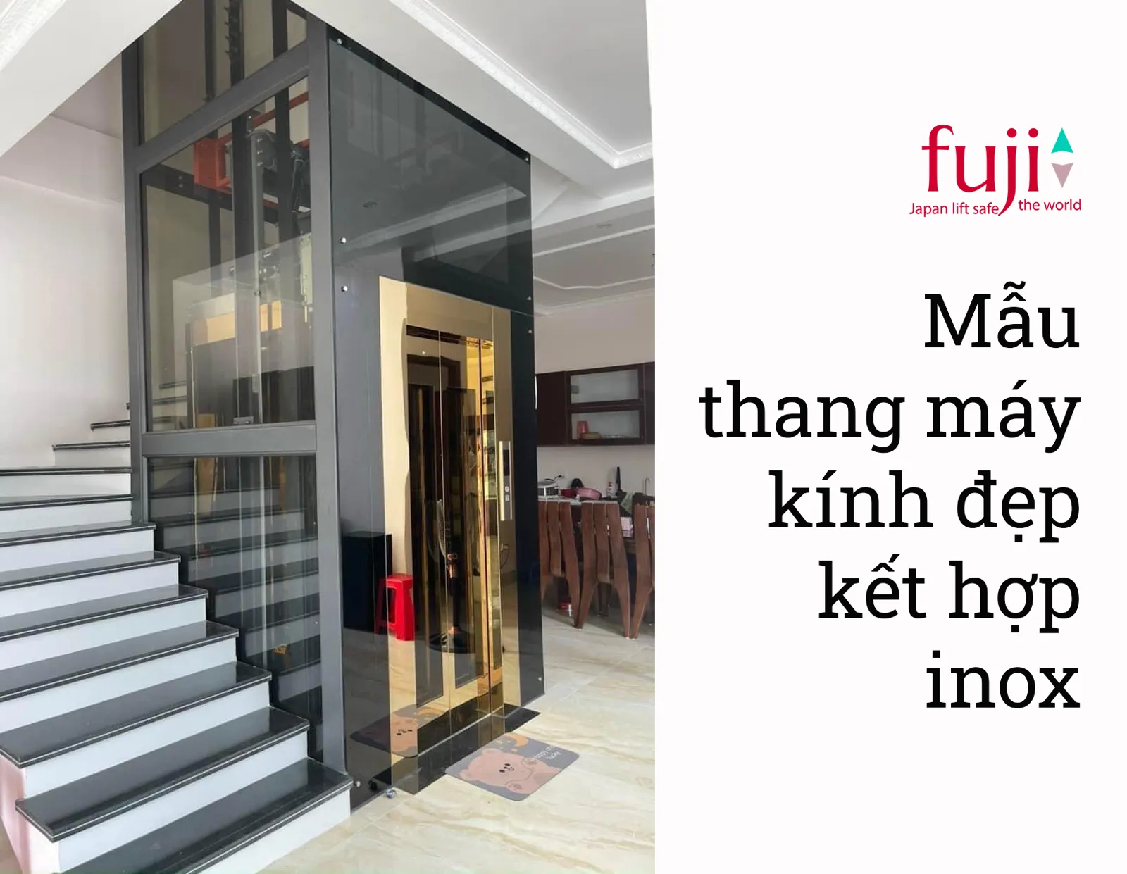 Mẫu thang máy kính đẹp kết hợp inox